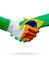 Flags Ireland, Brazil countries, partnership friendship handshake concept.