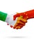 Flags Ireland, China countries, partnership friendship handshake concept.