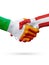 Flags Ireland, Denmark countries, partnership friendship handshake concept.