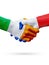 Flags Ireland, France countries, partnership friendship handshake concept.