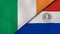 The flags of Ireland and Paraguay. News, reportage, business background. 3d illustration