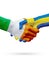 Flags Ireland, Sweden countries, partnership friendship handshake concept.