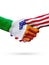 Flags Ireland and United States countries, overprinted handshake.