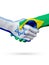 Flags Israel, Brazil countries, partnership friendship handshake concept.