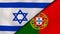 The flags of Israel and Portugal. News, reportage, business background. 3d illustration