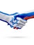 Flags Israel, Russia countries, partnership friendship handshake concept.