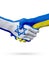 Flags Israel, Ukraine countries, partnership friendship handshake concept.