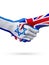 Flags Israel, United Kingdom countries, partnership friendship handshake concept.