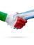 Flags Italy, Argentina countries, partnership friendship handshake concept. 3D illustration