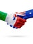 Flags Italy, Australia countries, partnership friendship handshake concept.