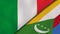 The flags of Italy and Comoros. News, reportage, business background. 3d illustration