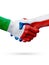Flags Italy, Czech Republic countries, partnership friendship handshake concept.