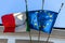 Flags of Italy and the European Union on the building of the Consulate General of Italy in Moscow