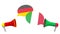 Flags of Italy and Germany on speech balloons from megaphones. Intercultural dialogue or international talks related 3D