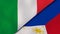 The flags of Italy and Philippines. News, reportage, business background. 3d illustration