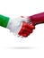 Flags Italy, Qatar countries, partnership friendship handshake concept.
