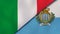 The flags of Italy and San Marino. News, reportage, business background. 3d illustration
