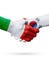 Flags Italy, South Korea countries, partnership friendship handshake concept.