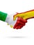 Flags Italy, Spain countries, partnership friendship handshake concept.