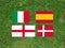 Flags of Italy, Spain, England and Denmark