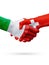 Flags Italy, Switzerland countries, partnership friendship handshake concept.