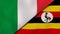 The flags of Italy and Uganda. News, reportage, business background. 3d illustration