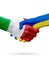 Flags Italy, Ukraine countries, partnership friendship handshake concept.