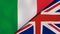 The flags of Italy and United Kingdom. News, reportage, business background. 3d illustration