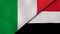 The flags of Italy and Yemen. News, reportage, business background. 3d illustration