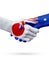 Flags Japan, Australia countries, partnership friendship handshake concept.