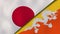 The flags of Japan and Bhutan. News, reportage, business background. 3d illustration