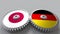 Flags of Japan and Germany on meshing gears. International cooperation conceptual animation