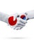Flags Japan, South Korea countries, partnership friendship handshake concept.