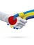 Flags Japan, Sweden countries, partnership friendship handshake concept.