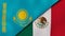 The flags of Kazakhstan and Mexico. News, reportage, business background. 3d illustration