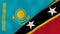 The flags of Kazakhstan and Saint Kitts and Nevis. News, reportage, business background. 3d illustration