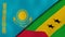 The flags of Kazakhstan and Sao Tome and Principe. News, reportage, business background. 3d illustration