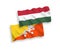 Flags of Kingdom of Bhutan and Hungary on a white background