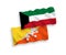 Flags of Kingdom of Bhutan and Kuwait on a white background