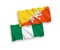 Flags of Kingdom of Bhutan and Nigeria on a white background