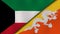 The flags of Kuwait and Bhutan. News, reportage, business background. 3d illustration