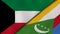 The flags of Kuwait and Comoros. News, reportage, business background. 3d illustration