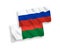 Flags of Madagascar and Russia on a white background