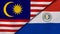 The flags of Malaysia and Paraguay. News, reportage, business background. 3d illustration