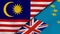 The flags of Malaysia and Tuvalu. News, reportage, business background. 3d illustration