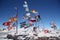 Flags of many countries in a salt desert of Salar de Uyuni