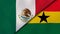 The flags of Mexico and Ghana. News, reportage, business background. 3d illustration