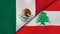 The flags of Mexico and Lebanon. News, reportage, business background. 3d illustration