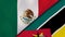 The flags of Mexico and Mozambique. News, reportage, business background. 3d illustration