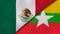 The flags of Mexico and Myanmar. News, reportage, business background. 3d illustration